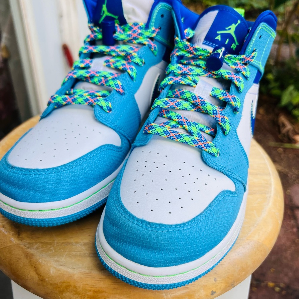 Nike Air Jordan Mid 1 “Sprite” Sneakers White Blue Green Excellent Shape! - Picture 6 of 13